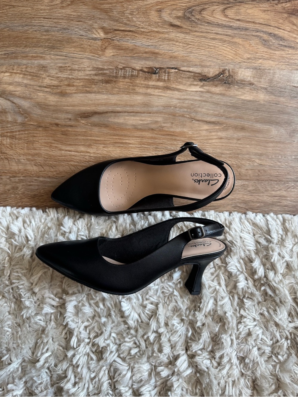 Clarks Black Pointed-Toe Slingback Heels with Mid Heel